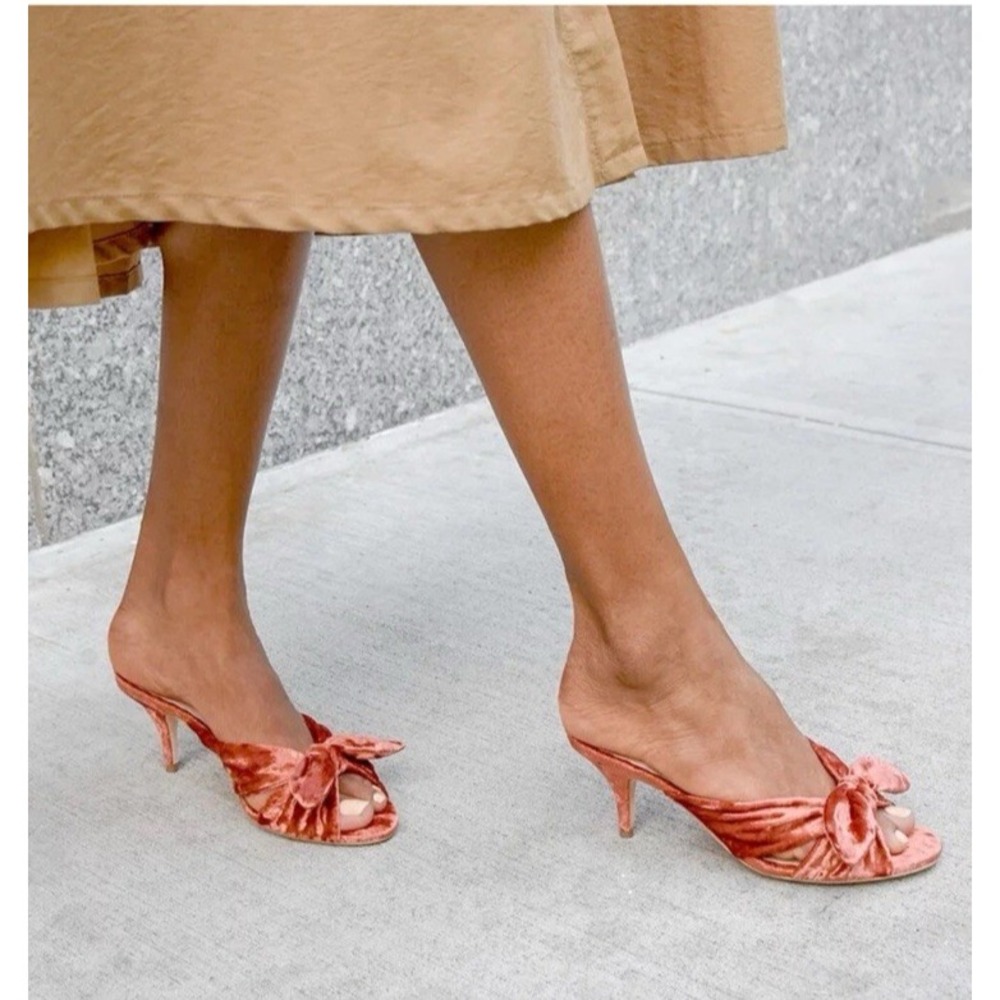 Loeffler Randall Luisa Italian Velvet knotted bow Mules kitten heels 8 B